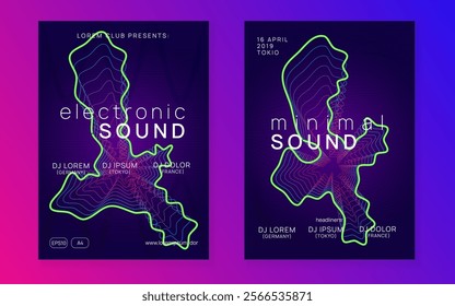 Dance Banner. Fest Trance Template. Music Design. Festival Invite. Pink Party Flyer. Soundwave Audio Illustration. Green Dj Set. Blue Dance Banner