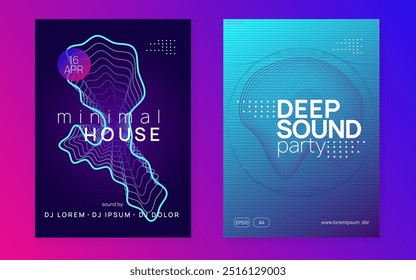 Dance Banner. Psychedelic Disco Illustration. Electro Invite. Blue Night Club Magazine. Fest Trance Template. Dj Background. Pink Party Set. Violet Dance Banner