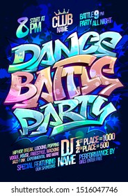 Dance battle party lettering poster design with copy space for text