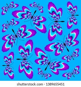 Dance of blue butterflies. Motion illusion.