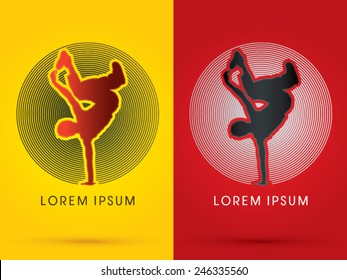 Dance, Break Dance , Designed Using Red Color, On Circle Background, Logo, Symbol, Icon, Graphic, Vector.