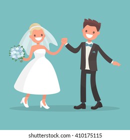 Dance of the bride and groom. Characters for wedding invitations