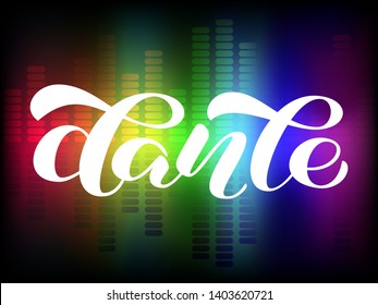 Dance brush lettering with music equalizer. Vector illustration for banner or poster