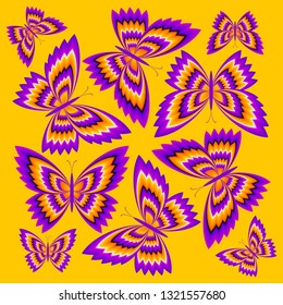 Dance of butterflies. Optical illusion of movement.