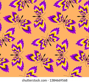 Dance of butterflies. Optical illusion of movement. Seamless pattern. 