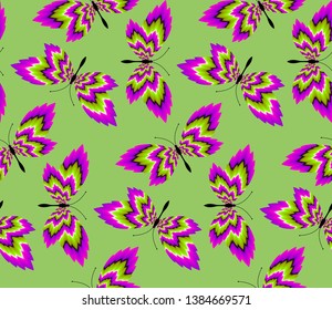 Dance of butterflies. Optical illusion of movement. Seamless pattern. 