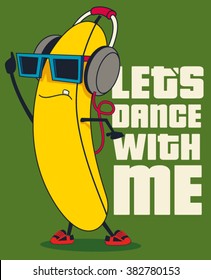 dance and Cartoon banana vector character