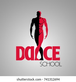 Dance classes vector logo, symbol. Silhouette of fit man as a template for dancing school