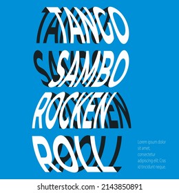 Dance club advertisement. Vector illustration of dance titles on a blue background. Background for creativity.