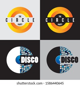 Dance Club emblems concept with vinyl and disco ball