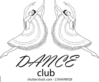 Dance club logo. Dancing ballerina in a jump. Hand drawn ink woman design element stock vector illustration for dancing studio