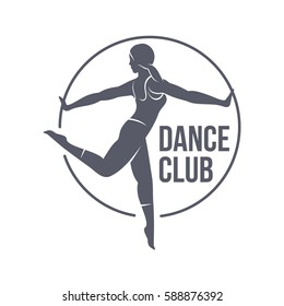 Dance club logo templates. Fitness, Aerobic, workout exercise in gym. Sport badges and labels. Black and white logo templates for your design. Vector illustration isolated on white background.