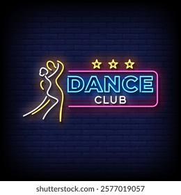 dance club neon sign with brick wall background vector