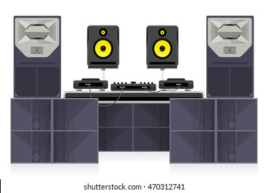 Dance Club Sound System Vector Set - Studio Audio Monitors, Dj Equipment And Modern Concert Loudspeakers.