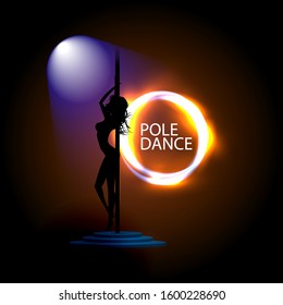 Dance concept girl dancing on a pylon. Sexy image of a girl. Vector illustration for cover and advertisement of a dance club.