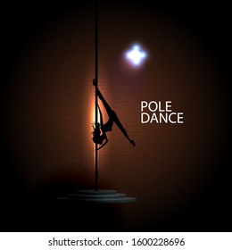 Dance concept girl dancing on a pylon. Sexy image of a girl. Vector illustration for cover and advertisement of a dance club.