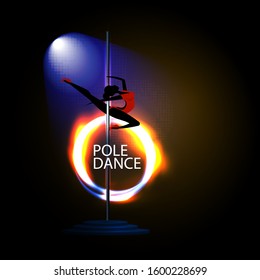Dance concept girl dancing on a pylon. Sexy image of a girl. Vector illustration for cover and advertisement of a dance club.