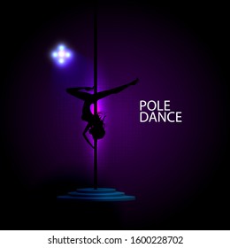 Dance concept girl dancing on a pylon. Sexy image of a girl. Vector illustration for cover and advertisement of a dance club.