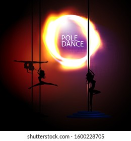 Dance concept girl dancing on a pylon. Sexy image of a girl. Vector illustration for cover and advertisement of a dance club.