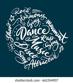 Dance concept hand written typography. Good use for logotype, symbol, cover label, product, brand, poster title or any graphic design you want. Easy to use or change color
 