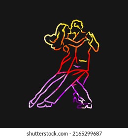 Dance Couple Outline. Real drawing by hand. Colorful vector sign.