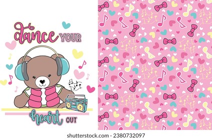 dance cute bear graphic tees for girl