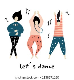 Let’s dance. Dancing girls vector illustration. Dance party. Happy people characters Set of colorful characters vector Illustrations