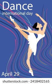 Dance Day. Ballet dancer and waves on a blue background.