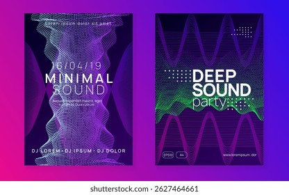 Dance Design. Edm Poster. Electro Cover. Soundwave Radio Invitation. Violet Fest Banner. Blue Sound Event. Music Concert Element. Green Dance Design