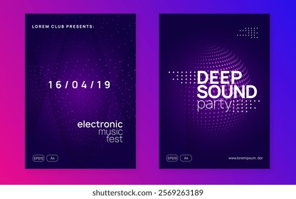 Dance Design. Electronic Audio Invitation. Concert Cover. Party Event. Sound Electro Template. Blue Music Set. Green Night Club Poster. Violet Dance Design