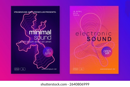Dance Design. Electronic Beat Illustration. Trance Cover. Party Festival Template. Dj Flyer. Green Sound Event. Pink Techno Magazine. Violet Dance Design