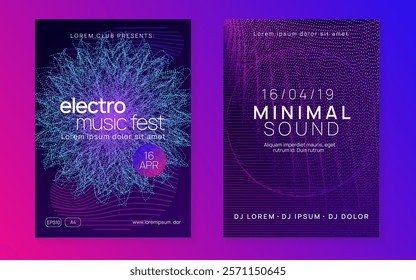 Dance Design. Party Trance Element. Nightclub Disco Invitation. Pink Edm Flyer. Concert Vector. Music Background. Green Discotheque Banner. Violet Dance Design