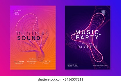 In: Dance Design. In: Pink Techno Set. In: Green Discothek Magazine. Fest Flyer. In: Music Electro Graphic. In: Concert Vektorgrafik. In: Soundwave Beat Invitation. Violetter Tanz
