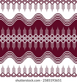 A Dance of Diamonds and Waves Immerse yourself in this captivating geometric pattern where deep maroon and pristine white intertwine harmoniously. 