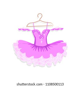 Dance dress with sparkles on a hanger. Vector illustration.