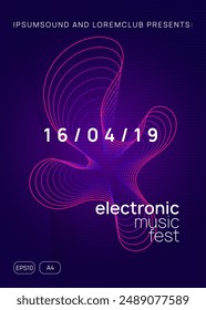 Dance Event. Blue Dj Background. Trance Cover. Psychedelic Disco Illustration. Edm Flyer. Fest Concert Element. Pink Discotheque Banner. Violet Dance Event