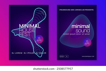 Evento de baile. Vector del festival. Ilustración de ritmo psicodélico. Diseño de música azul. Conjunto de fiesta. Fondo de sonido rosa. Dj Plantilla de Concierto. Evento de Violet Dance