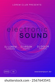 Dance Event. Green Music Magazine. Concert Vector. Pink Sound Background. Night Club Banner. Soundwave Radio Illustration. Techno Electro Element. Violet Dance Event