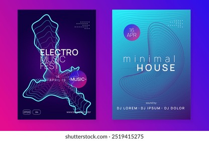 Dance Event. Party Set. Green Fest Banner. Psychedelic Disco Illustration. Festival Vector. Night Club Electro Graphic. Blue Sound Magazine. Violet Dance Event