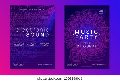 Dance Event. Psychedelic Disco Illustration. Party Set. Edm Electro Graphic. Concert Cover. Violet Night Club Banner. Blue Dj Magazine. Green Dance Event