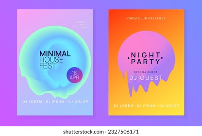 Dance Event. Wave Effect For Cover. House And Discotheque Vector. Elegant Pattern For Presentation Shape. Fun Neon Party. Purple And Turquoise Dance Event