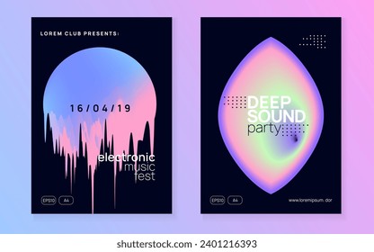 Dance Fest. Abstract Background For Invitation Layout. Trendy Electronic Poster. Bright Art For Set. Electro And Carnival Shape. Pink And Blue Dance Fest