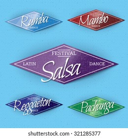 Dance Festival Mamba, Salsa, Pachanga, regeton, samba badges insignia  and labels for any use