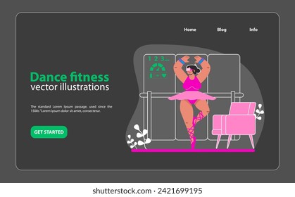 Dance fitness in VR. Groove to the rhythm with virtual dance classes. Fun and fitness merge in an animated workout experience. Move and shake in a digital dance studio. Flat vector illustration.