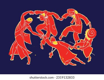 The dance of the five major religions. The illustration symbolizes harmony and peace among people of faith