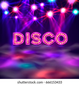 Dance floor banner, disco text signboard. Vector illustration