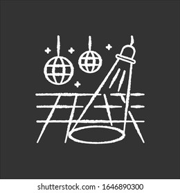 Dance floor chalk white icon on black background. Night club recreation activity, nightclub party, clubbing. Empty dancefloor, dancing stage isolated vector chalkboard illustration