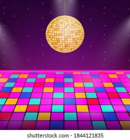 Dance floor. Night disco parties. Retro vintage neon grid dance floor horizon. Vector stock illustration	