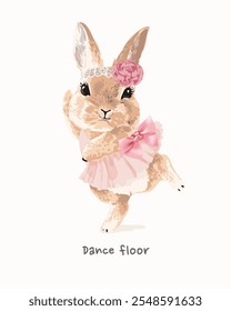 slogan pista de dança com bonito coelho ballerina ilustração vetor