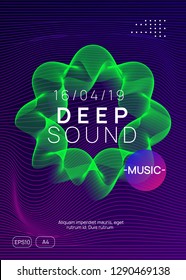 Dance flyer. Bright concert brochure design. Dynamic gradient shape and line. Neon dance flyer. Electro trance music. Techno dj party. Electronic sound event. Club fest poster.